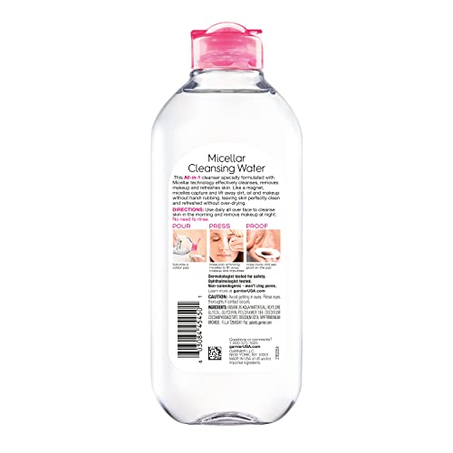 Garnier Micellar Water, Hydrating Facial Cleanser & Makeup Remover, Suitable for Sensitive Skin, Vegan, Cruelty Free, 13.5 Fl Oz (400mL), 2 Count