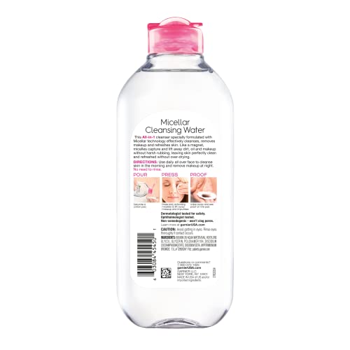 Garnier Micellar Water, Hydrating Facial Cleanser & Makeup Remover, Suitable for Sensitive Skin, Vegan, Cruelty Free, 13.5 Fl Oz (400mL), 2 Count