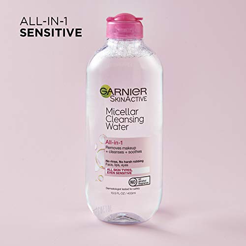 Garnier Micellar Water, Hydrating Facial Cleanser & Makeup Remover, Suitable for Sensitive Skin, Vegan, Cruelty Free, 13.5 Fl Oz (400mL), 2 Count