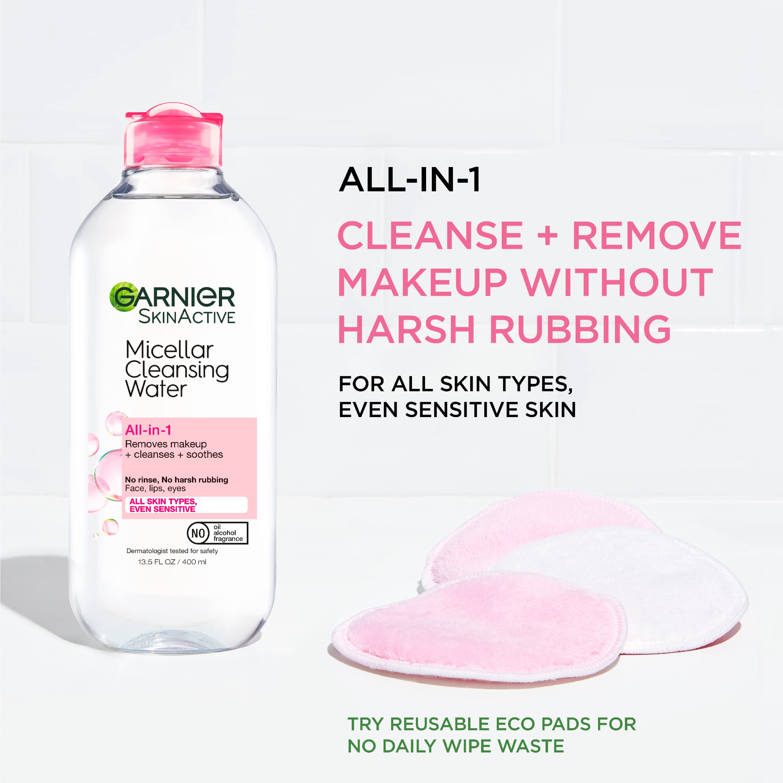 Garnier Micellar Water, Hydrating Facial Cleanser & Makeup Remover, Suitable for Sensitive Skin, Vegan, Cruelty Free, 13.5 Fl Oz (400mL), 2 Count