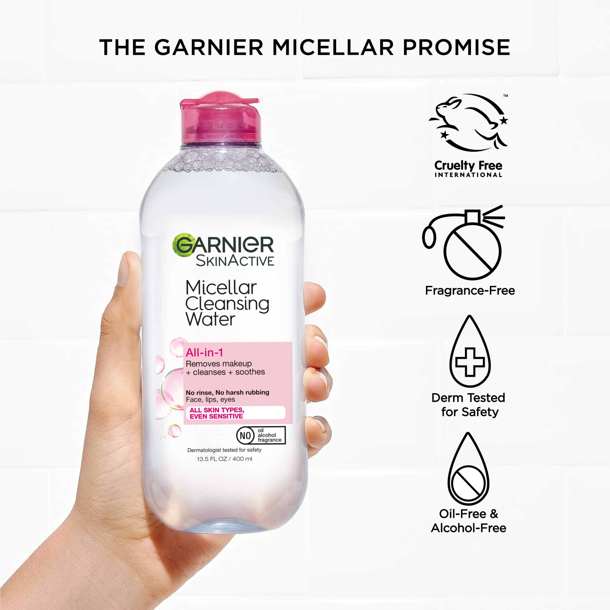 Garnier Micellar Water, Hydrating Facial Cleanser & Makeup Remover, Suitable for Sensitive Skin, Vegan, Cruelty Free, 13.5 Fl Oz (400mL), 2 Count