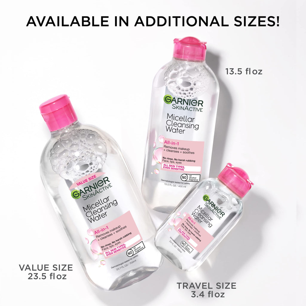 Garnier Micellar Water, Hydrating Facial Cleanser & Makeup Remover, Suitable for Sensitive Skin, Vegan, Cruelty Free, 13.5 Fl Oz (400mL), 2 Count