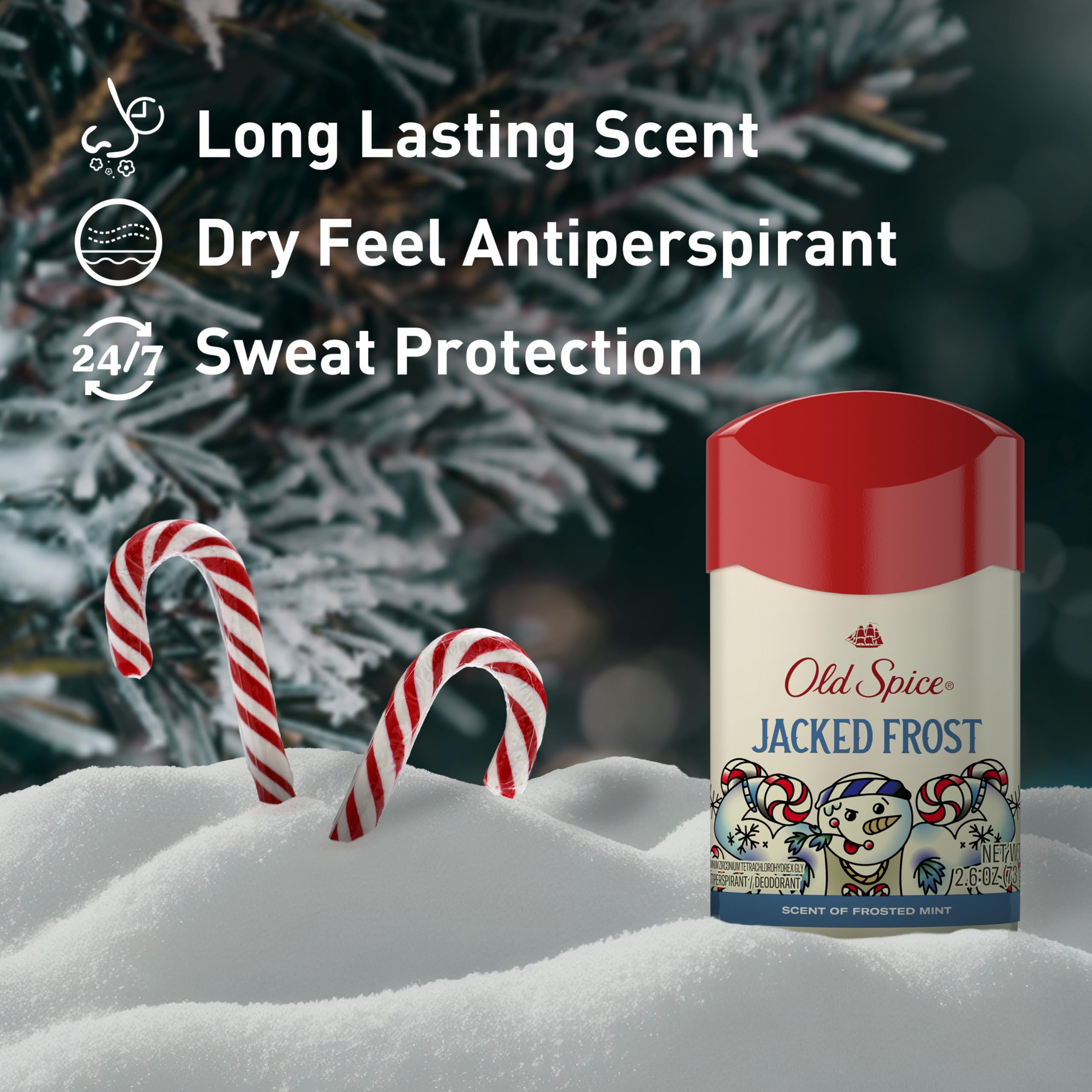 Old Spice Antiperspirant & Deodorant for Men, Holidudes Limited Edition, 24/7 Sweat Protection, Stocking Stuffer, Snickerdudel Sugar Cookie Scent, 2.6 oz